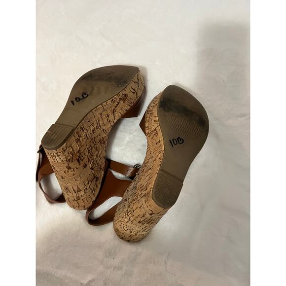 Steve Madden Eda Brown Cork Wedge Sandals Women’s Size 9.5 Peep Toe Platform - Picture 5 of 5